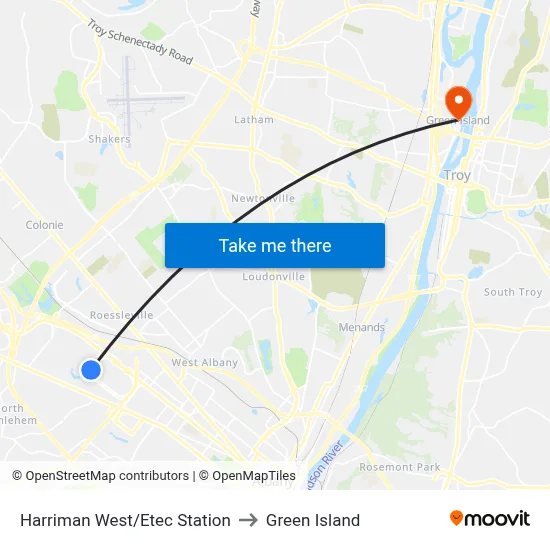 Harriman West/Etec Station to Green Island map