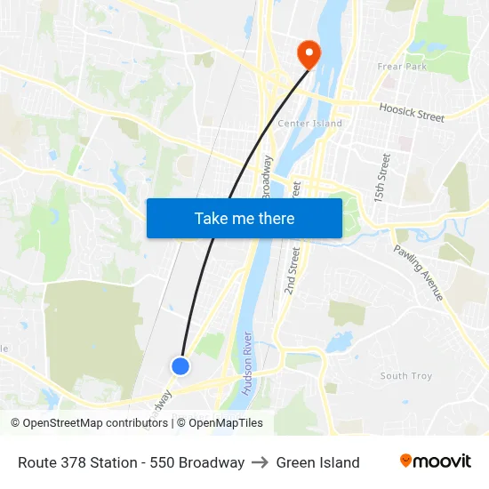 Route 378 Station - 550 Broadway to Green Island map