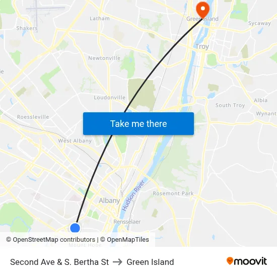 Second Ave & S. Bertha St to Green Island map