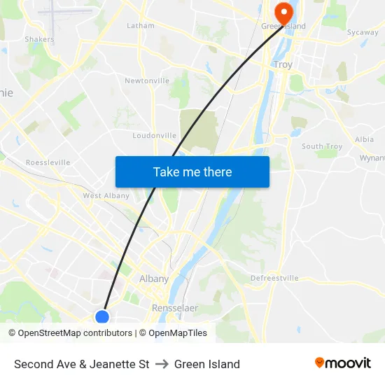 Second Ave & Jeanette St to Green Island map