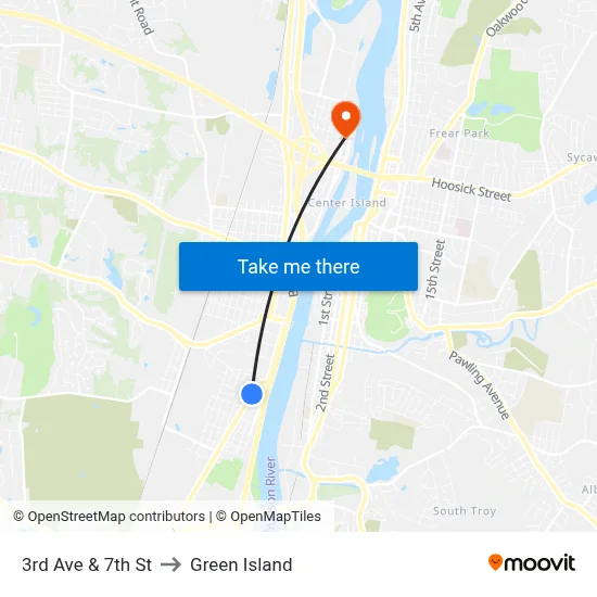 3rd Ave & 7th St to Green Island map