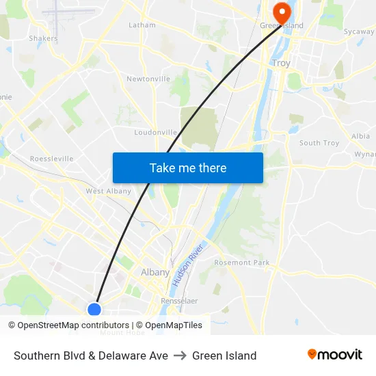 Southern Blvd & Delaware Ave to Green Island map
