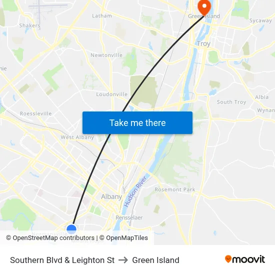 Southern Blvd & Leighton St to Green Island map