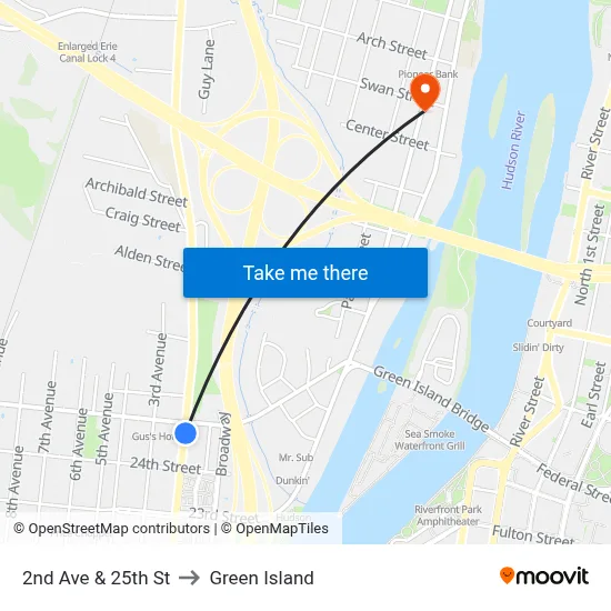 2nd Ave & 25th St to Green Island map