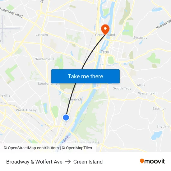 Broadway & Wolfert Ave to Green Island map