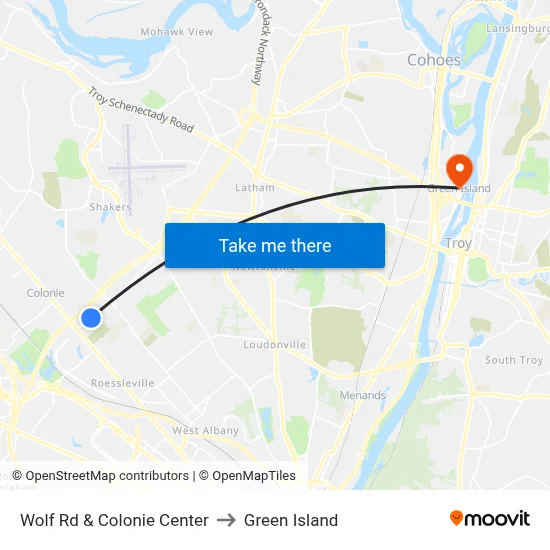 Wolf Rd & Colonie Center to Green Island map