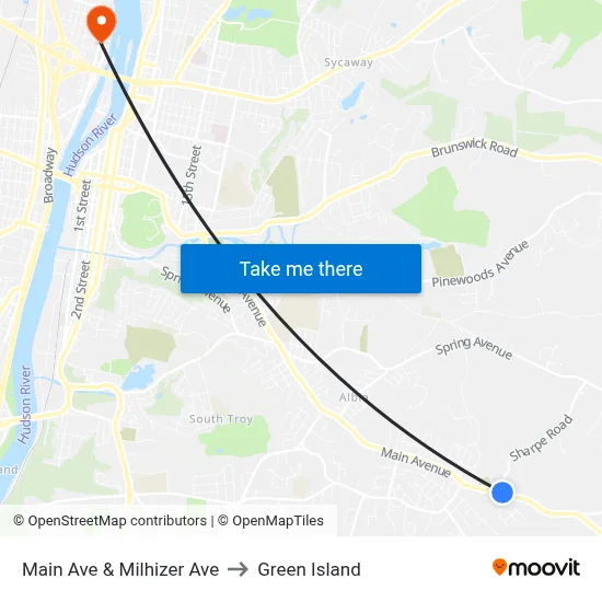Main Ave & Milhizer Ave to Green Island map