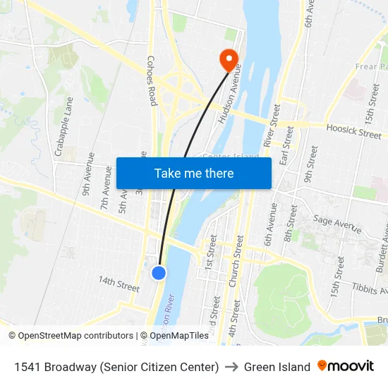 1541 Broadway (Senior Citizen Center) to Green Island map