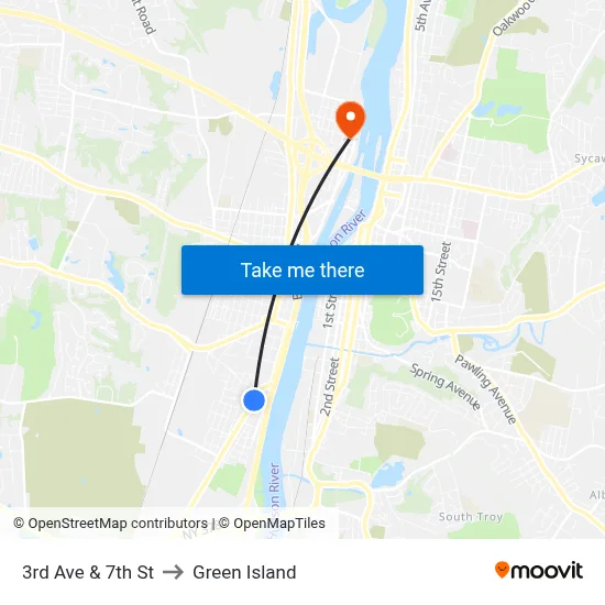 3rd Ave & 7th St to Green Island map