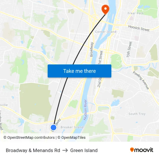 Broadway & Menands Rd to Green Island map