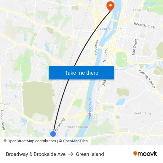 Broadway & Brookside Ave to Green Island map