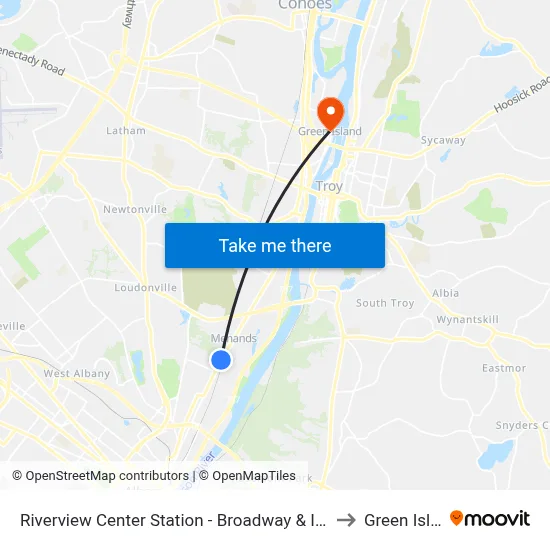 Riverview Center Station - Broadway & I-787 Exit 6 to Green Island map