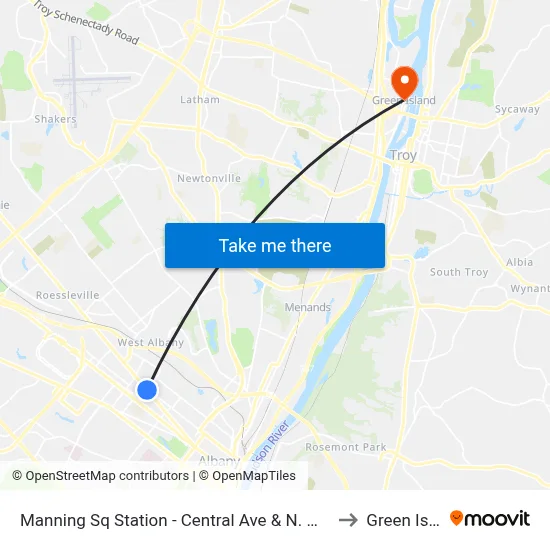 Manning Sq Station - Central Ave & N. Manning Blvd to Green Island map