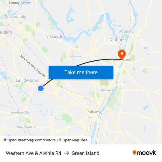 Western Ave & Alvinia Rd to Green Island map
