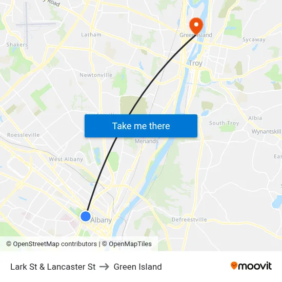 Lark St & Lancaster St to Green Island map