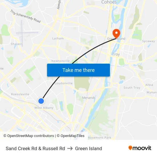 Sand Creek Rd & Russell Rd to Green Island map