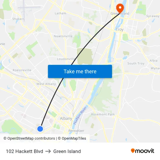 102 Hackett Blvd to Green Island map