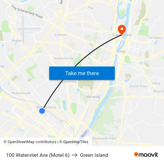 100 Watervliet Ave (Motel 6) to Green Island map