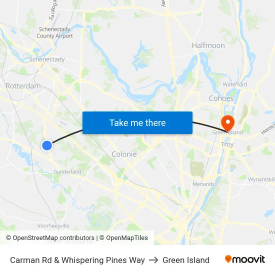Carman Rd & Whispering Pines Way to Green Island map