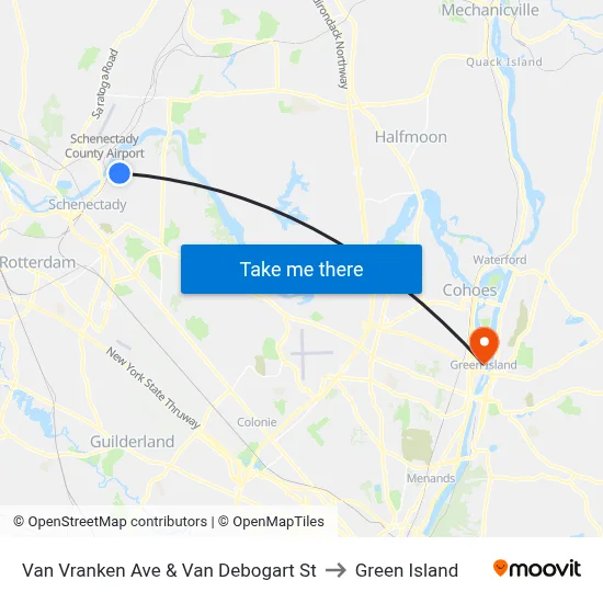 Van Vranken Ave & Van Debogart St to Green Island map