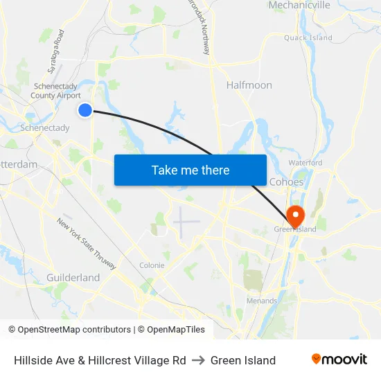 Hillside Ave & Hillcrest Village Rd to Green Island map