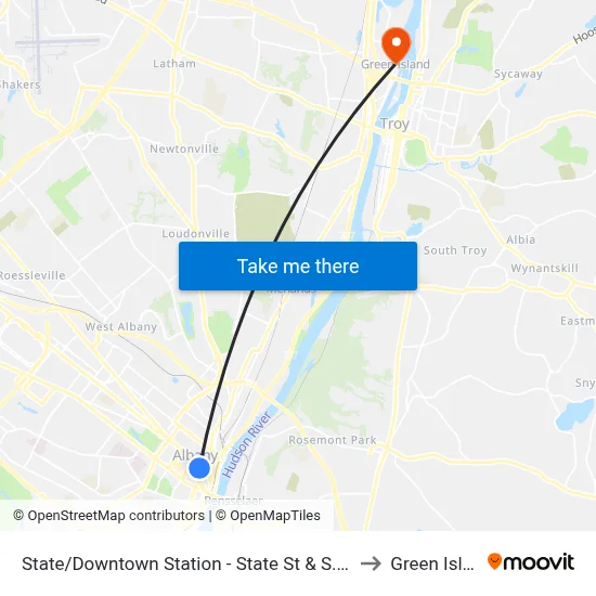 State/Downtown Station - State St & S. Pearl St to Green Island map