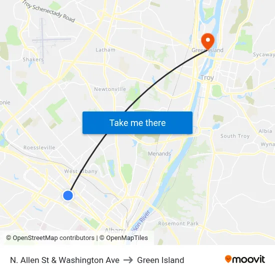 N. Allen St & Washington Ave to Green Island map