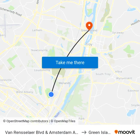 Van Rensselaer Blvd & Amsterdam Ave to Green Island map