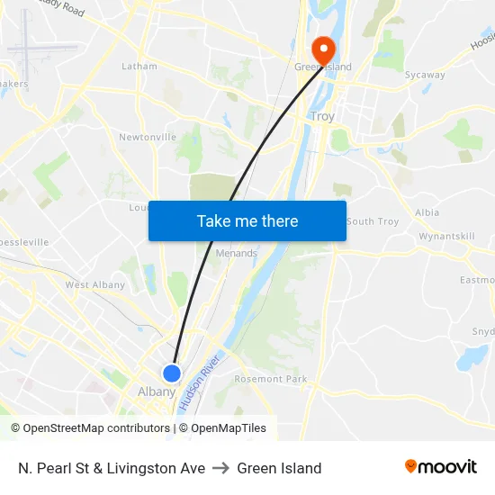 N. Pearl St & Livingston Ave to Green Island map