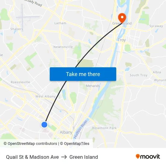 Quail St & Madison Ave to Green Island map