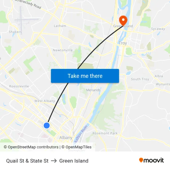 Quail St & State St to Green Island map