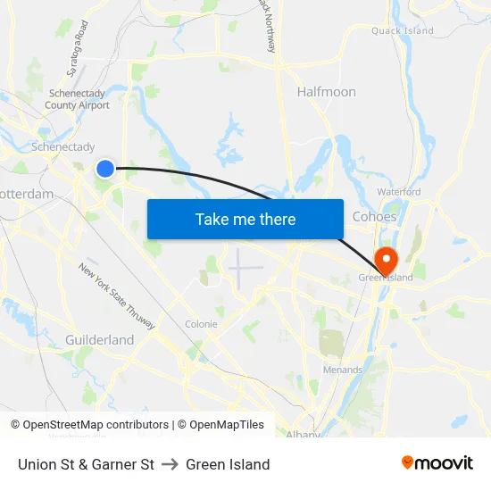 Union St & Garner St to Green Island map