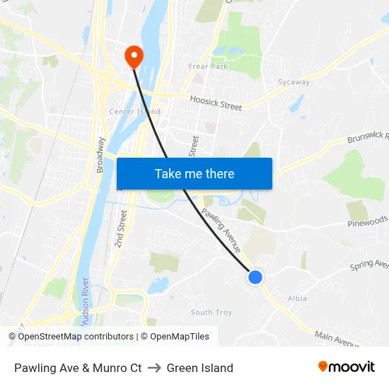 Pawling Ave & Munro Ct to Green Island map