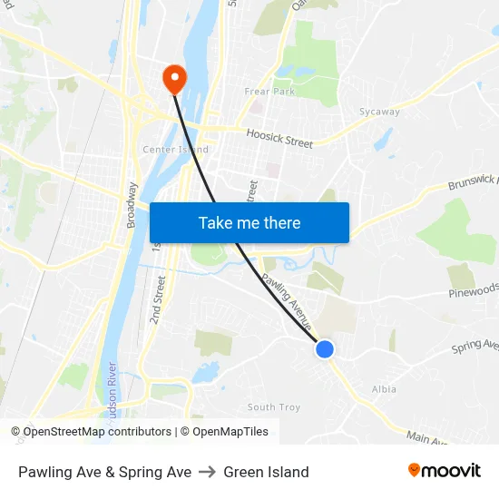 Pawling Ave & Spring Ave to Green Island map