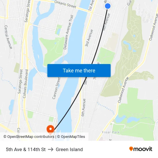 5th Ave & 114th St to Green Island map