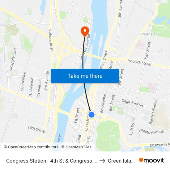 Congress Station - 4th St & Congress St to Green Island map