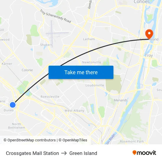 Crossgates Mall Station to Green Island map
