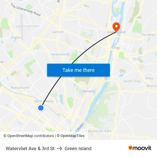 Watervliet Ave & 3rd St to Green Island map
