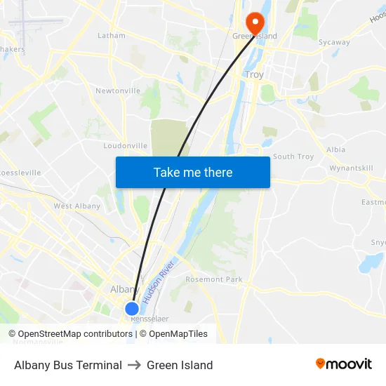 Albany Bus Terminal to Green Island map