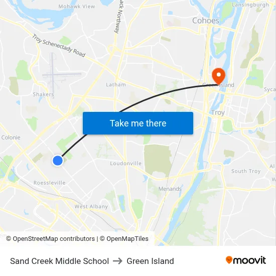 Sand Creek Middle School to Green Island map
