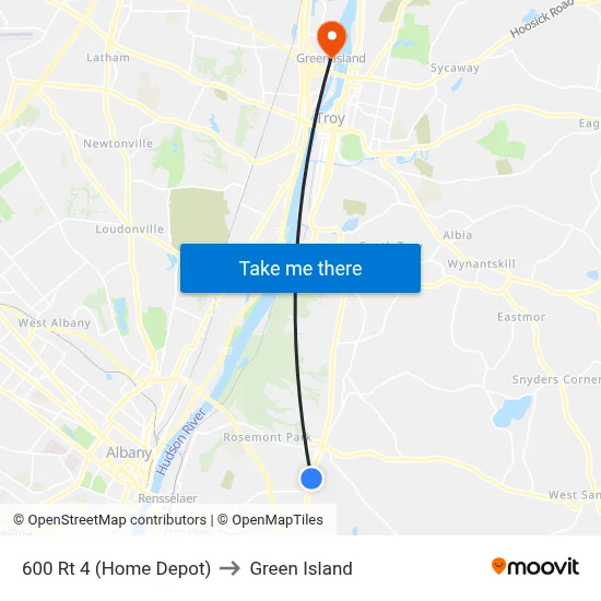 600 Rt 4 (Home Depot) to Green Island map