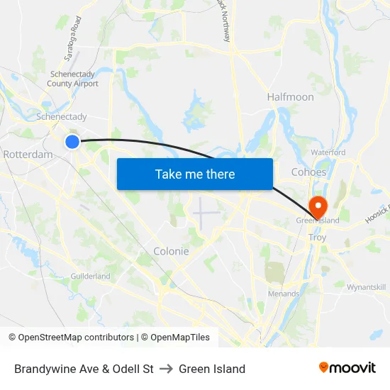 Brandywine Ave & Odell St to Green Island map