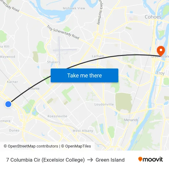 7 Columbia Cir (Excelsior College) to Green Island map