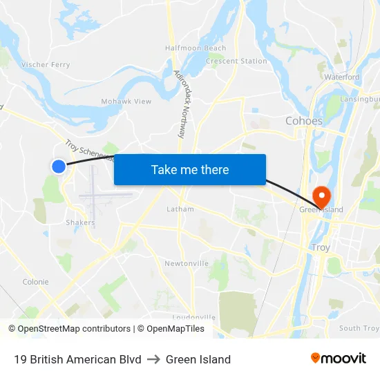 19 British American Blvd to Green Island map
