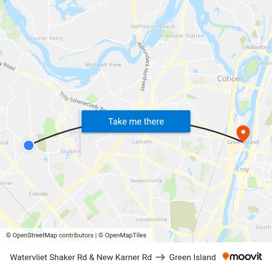 Watervliet Shaker Rd & New Karner Rd to Green Island map