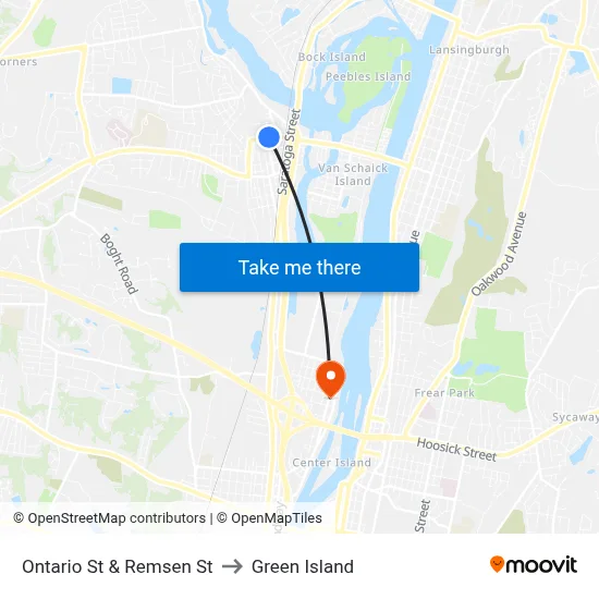 Ontario St & Remsen St to Green Island map
