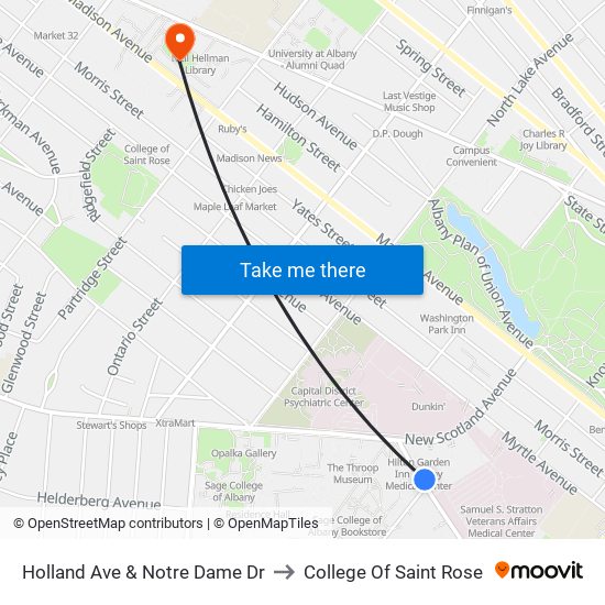 Holland Ave & Notre Dame Dr to College Of Saint Rose map