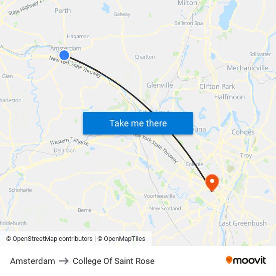 Amsterdam to College Of Saint Rose map