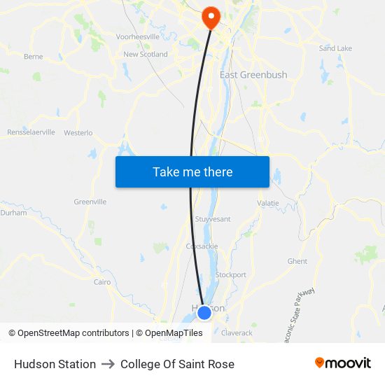 Hudson Station to College Of Saint Rose map