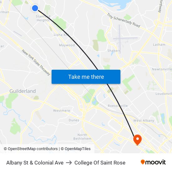 Albany St & Colonial Ave to College Of Saint Rose map